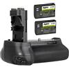 ayex Impugnatura batteria compatibile con Canon EOS 70D 80D e 90D + 2 batterie LP-E6N con scatto verticale e molte funzioni simili a BG-E14