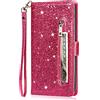 YKTO Cover per Samsung Galaxy A41 Custodia a Portafoglio Bling Glitter Pelle PU Libro con Tasca Zip Slot per Carte Supporto Chiusura Magnetica Protezione Zipper Wallet Case per Samsung Galaxy A41,Rosa