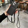 Emlivi Custodia per iPhone 11, con porta tessere, cordino con nastro, tracolla regolabile, per iPhone 11, colore: nero
