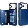 Generic Custodia a portafoglio per iPhone 17 Pro con porta carte di credito [4 carte], custodia a libro in pelle PU con cavalletto, doppia chiusura magnetica e copertura resistente agli urti (blu)