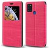 Shantime Custodia Flip in Pelle PU con Finestra Visibile e Chiusura Magnetica Invisibile Compatibile con Samsung Galaxy A22 5G, Protezione Totale (Rosso rosa)