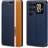 Shantime Custodia Flip in a Righe Classiche Compatibile con Oukitel C68 Plus, Chiusura Magnetica Invisibile e Slot Carta, Design a Contrasto(Blu)