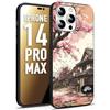 CUSTOMIZZA - Custodia cover nera morbida in tpu compatibile per iPhone 14 PRO MAX casa giapponese rosa ciliegio in fiore disegnata tattoo