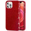 Mixroom - Custodia Cover per iPhone 15 PRO Max Case in TPU Morbido Rosso con Brillantini Glitter 3 in 1