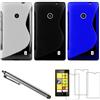 ebestStar - [Pacco x3 Cover Compatibile con Nokia Lumia 520 Custodia Protezione S-Line Silicone Gel Morbida +Penna +3 Pellicole plastica, Trasparente, Nero, Blu [Apparecchio: 119.9x64x9.9mm 4.0]