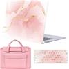 FFBOFFC Cover per MacBook Air 13 Pollici 2020 2019 2018 Modello A2337 A2179 A1932 Touch ID, Plastica Protettiva Custodia Rigida & Borsa & Copri Tastiera per Macbook Air M1, Marmo rosa chiaro