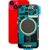 SVV Cover posteriore per iPhone 14 Plus, premontata: con magnete, supporto in metallo, anelli per fotocamera, ecc. Vetro posteriore di ricambio OEM (rosso)