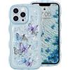 miyonsin Custodia per iPhone 7/ iPhone 8 / iPhone SE 2020, Graziosa Custodia a Forma di Onde Ricce TPU Antishock Cover, Glitter Farfalle Trasparente Custodia Protettiva per Ragazze e Donne, Blu