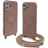 Belzsxy Cover Compatible con iPhone 16 Plus rimovibile custodia in silicone,[Antiurto] [AntiGraffio] [Antiscivolo] Custodia con Regolabile Collana per Cordino Collana Necklace Cover Corda，Marrone
