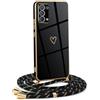 HomiTunky Custodia con Collana per Oppo Find X3 Lite, Cover Donna Cuore amore con Cordino, Case con Laccio Tracolla Elettrolitico TPU Cover con Collana per Oppo Find X3 Lite,Nero