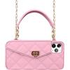 VooDirop Custodia a portafoglio compatibile con Apple iPhone 13 Pro, in silicone, alla moda da donna, con scomparti per carte di credito e catenina, colore rosa