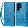 KENHONER Custodia per Samsung Galaxy S25 Ultra Cover, Blu | Portafoglio in Pelle PU Retro, Antiurto Flip, Slot per Schede, Funzione Stand, Chiusura Magnetica