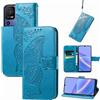 JIUNINE Cover per TCL 40SE, Custodia Libro in Pelle Portafoglio Case Flip Antiurto con Disegni di Farfalla [Porta Carte] [Magnetica] [Interno TPU] per TCL 40 SE, Blu