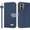 TAUYN Custodia per Motorola Moto G84 5G, PU Pelle Flip Cover Antiurto TPU Custodie, Slot per Schede & Supporto Funzione, con Cordino -Blu Scuro