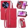 MOJIA Custodia Portafoglio per Oukitel C5, Pelle PU Flip Cover per Telefono con Guscio Interno in TPU, Multifunzione Porta Carte con Cinturino Polso. Rosso