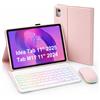 HLTOOP Custodia con Tastiera per Lenovo Tab M11 11 2024, Tastiera Retroilluminata A 7 Colori Con Mouse, Cover Posteriore in Morbido TPU,Rosa