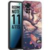 CUSTOMIZZA - Custodia cover nera morbida in tpu compatibile per Xiaomi Redmi Note 11 - Note 11S giapponese lago carpa koi rosa con foglie d'acero disegnata tattoo