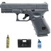 ECOMMUR Pistola Softair G19 GEN4 Gas (calibro 6 mm) | Arma corta a sfere in PVC + bottiglia di Green Gas + valigetta + biberon (potenza: 1 joule)