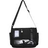 Lawnrden Borsa ITA, Borsa da Scuola Giapponese Kawaii a Tracolla in Nylon Nero ITA con Tasca con Display a Spilla Tracolla Regolabile di capacità per Gilrs Women
