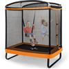 GYMAX Trampolino per Bambini con Altalena, Trampolino Rettangolare 190 cm da Esterno con Rete di Sicurezza e Struttura in Metallo Zincato, per Bambini 3+ Anni (Arancione)