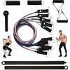 FITPADDY® - Kit Elastici Fitness Professionale con 5 fasce elastiche e carico da 5 a 46 kg. Due maniglie ergonomiche, una barra 90 cm, un ancoraggio porta, due cinturini caviglie/polsi, sacca.