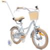sun baby Flower Bike Bici bambina 14 pollici, bicicletta per bambini da 3 anni, con rotelle, barra di spinta, cestino, campanello, freno contropedale e V-Brake (Bianco Beige, 14 pollici)