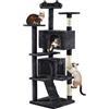 Yaheetech Albero Tiragraffi per Gatti 178 cm con 3 Posatoi 2 Palle 2 Condomini 3 Tiragraffi a Corda di Sisal Gioco Giocattolo Nero