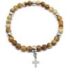 Generic Bracciale uomo con perle di diaspro wood da 6mm e croce in acciaio