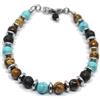 Handmade Bracciale Uomo con Perle di Pietra Lavica, Occhio di Tigre, Diaspro e Turchese