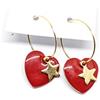 Handmade Orecchini a cerchio in acciaio con cuore rosso e stella dorata