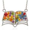 Handmade Generico BeFloral Collana Libro Aperto con Fiori Veri in Resina - Acciaio Inossidabile Color argento, Pendente Floreale Romantico, Idea Regalo Lettori Maestre Laurea Compleanno