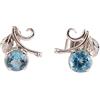 Handmade Blue Topaz Stud Earrings Minimalist Leaf Charm Faceted Round Gemstone 925 Sterling Silver Tiny Stud Jewelry