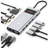 NOVOO Docking Station USB C Triplo Display, NOVOO 12 in 1 Hub USB C con 2 4K HDMI, VGA, 1000Mbps Ethernet, Lettore SD/TF, 4 USB, Audio da 3,5 mm e Ricarica Rapida PD 100W per MacBook/Dell/Surface/HP