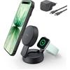 Belkin UltraCharge Pro Caricatore Wireless Magnetico Convertibile 2 in 1 MagSafe Qi2.2 25W, Stazione di Ricarica per iPhone 17, Apple Watch Series 10, Pixelsnap, (Alimentatore 45W Incluso), Nero