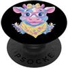Kawaii Whimsical Pastel Barnyard Face Gr Blue Mucca Floreale Ritratto Fattoria Amante Animali Grafica Rosa PopSockets PopGrip Adesivo