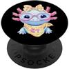 Aquatic Pet Lover Whimsical Character Gr Carino Axolotl Kawaii Anfibio Ritratto Grafico Blu Rosa PopSockets PopGrip Adesivo