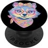 Kawaii Whimsical Pastel Woodland Face Gr Blue Fox Ritratto amante degli animali Grafica Occhiali Rosa Floreale PopSockets PopGrip Adesivo