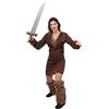 Sconosciuto Costume da guerriero vichingo da donna - tunica marrone con collare in finta pelliccia + copri braccioli e copristivali in finta pelliccia + spada in plastica da 75 cm, taglia L