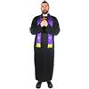 I LOVE FANCY DRESS LTD ILOVEFANCYDRESS - Costume maschile, motivo "sacerdote", include: tunica lunga con colletto bianco, paramento liturgico viola con croci dorate ricamate