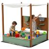 AIYAPLAY Sabbiera con tetto, 116 x 112,5 cm sabbiera in legno Sabbiera con sedile, 2 contenitori, sabbia e giochi d'acqua, secchio con rubinetto per bambini da 3 a 6 anni Verde