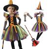 Generico Costume Halloween Bambina, Vestito Strega Bambina, Ragazze Strega Costume con Cappello,Carnevale per Bambina Streghetta Vestito Set per Festa Halloween Cosplay (Multicolore, 7-8 anni)