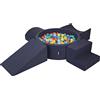 KiddyMoon Area di Gioco in Schiuma con Tondo Piscina di Palline (200 Palline) per Bambini, Blu Scuro:Verdech/Arancione/Turche/Blu/Azuro/Gialo