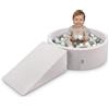 KiddyMoon Area Giochi in Schiuma con Piscina di Palline 90x30cm e Rampa 200 Palline 7cm per Neonati e Bambini - Grigio Chiaro: Bianco Grigio Menta