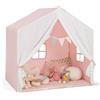 RELAX4LIFE Tenda per Bambini da Gioco 131x91x131cm con Tappettino Morbido e Lavabile, Bandiera, Finestre, Struttura in legno,Cingie, per 2-3 Bambini (Rosa)