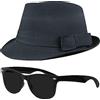 I LOVE FANCY DRESS LTD blues kit Fancy Dress Accessory costume set qualità 58 cm o 60 cm nero Fedora cappello + nero occhiali con lenti nero American Music Band