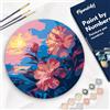Figured'Art Dipingere con i Numeri su Disco di Legno da 30 cm - Paint by Numbers, Ibisco al tramonto, Passatempo per Adulti, Kit Completo, Hobby Creativi - Quadri fai da te
