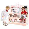 HOMASIS Kit Dottore Bambino in Legno, Kit Medico Bambini con Lavabo, Esame della Vista, Elettrocardiogramma, Orologio e Radiografia, Gioco Infermiere per Simulazione per Bambini da 3+ Anni (Rosa)