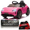 TOYSCAR Auto Elettrica per Bambini 12V Porsche Taycan Turbo S con Telecomando 2.4GHz, 2 Motori, Porte Apribili, Bluetooth Luci LED Tappetini, Macchina Elettrica Bambino (Rosa)