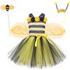 Generico Costume Ape Bambina - Vestito Carnevale 4 Pezzi Set con Gonna Tulle Ali Cerchietto Bacchetta Gialla per Carnevale Compleanni e Party Abito Divertente per Bambine Bimba