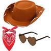 Generisch Cappello da cowboy per bambini, cappello da cowboy, classico abito da country, 3 pezzi, accessorio da cowboy per bambini, utilizzo in temi di costume e ruolo da cowboy, vestibilità comoda